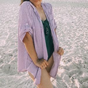 ❌SOLD ON DEPOP❌ Purple/white Striped Button Down